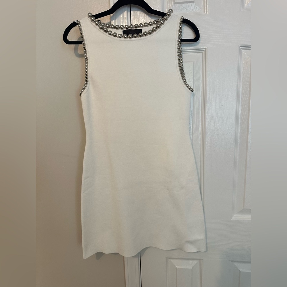 Zara White dress with Silver Beads